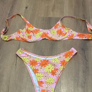 Floral Bikini Set - Pink, Orange, Yellow